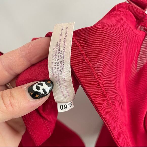 Cacique | Women’s Push-Up Plunge Red & Black Lace Bra Lace Satin Sexy Underwire - Picture 8 of 8